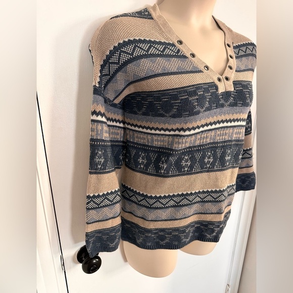 R.L. CHAPS Pullover Sweater L Multicolor VNeck Fair Isles Tribal Aztec #1693 - Picture 2 of 9
